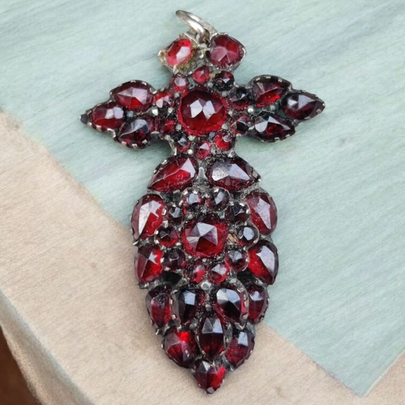 Antique Bohemian Garnet Cross Pendant